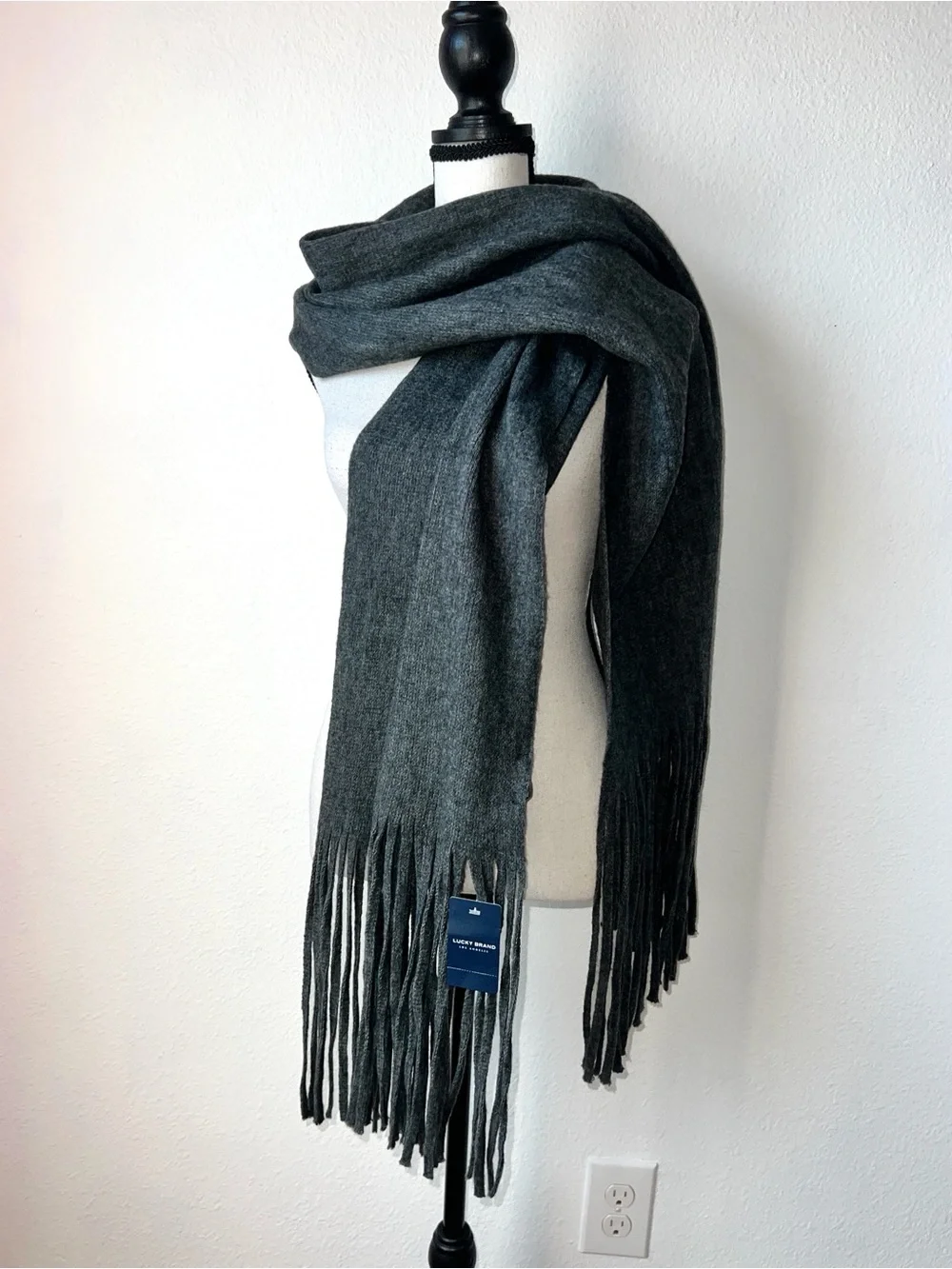 NWT Lucky Brand | Brushed Charcoal Gray Winter Scarf with Fringe